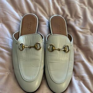 Gucci Princetown Loafer Mule Ivory White Goldtone Buckle used Size 6 (36)